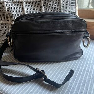 Vintage Black Leather Perlina Crossbody Bag